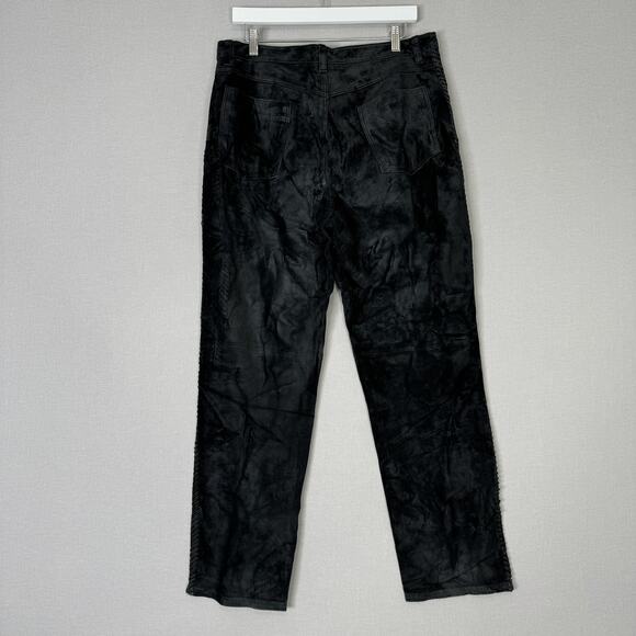 Vintage Chico's Pants Womens 12 Black Suede Leather Straight Laced Trim Y2K 90s - Picture 8 of 16